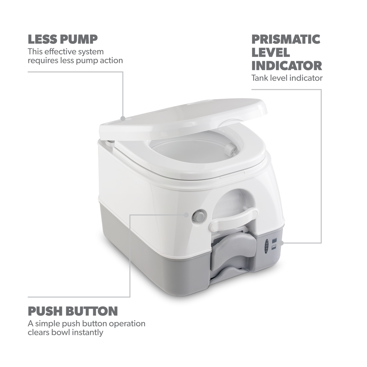 Dometic 972 Portable Toilet Short - 2.6 Gallon Waste Tank - Gray