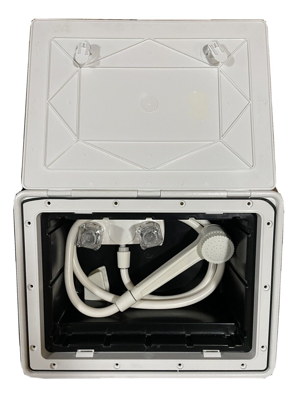 RV Outdoor Shower Box Kit Exterior Faucet Cowboy White - NO KEY REQUIRED