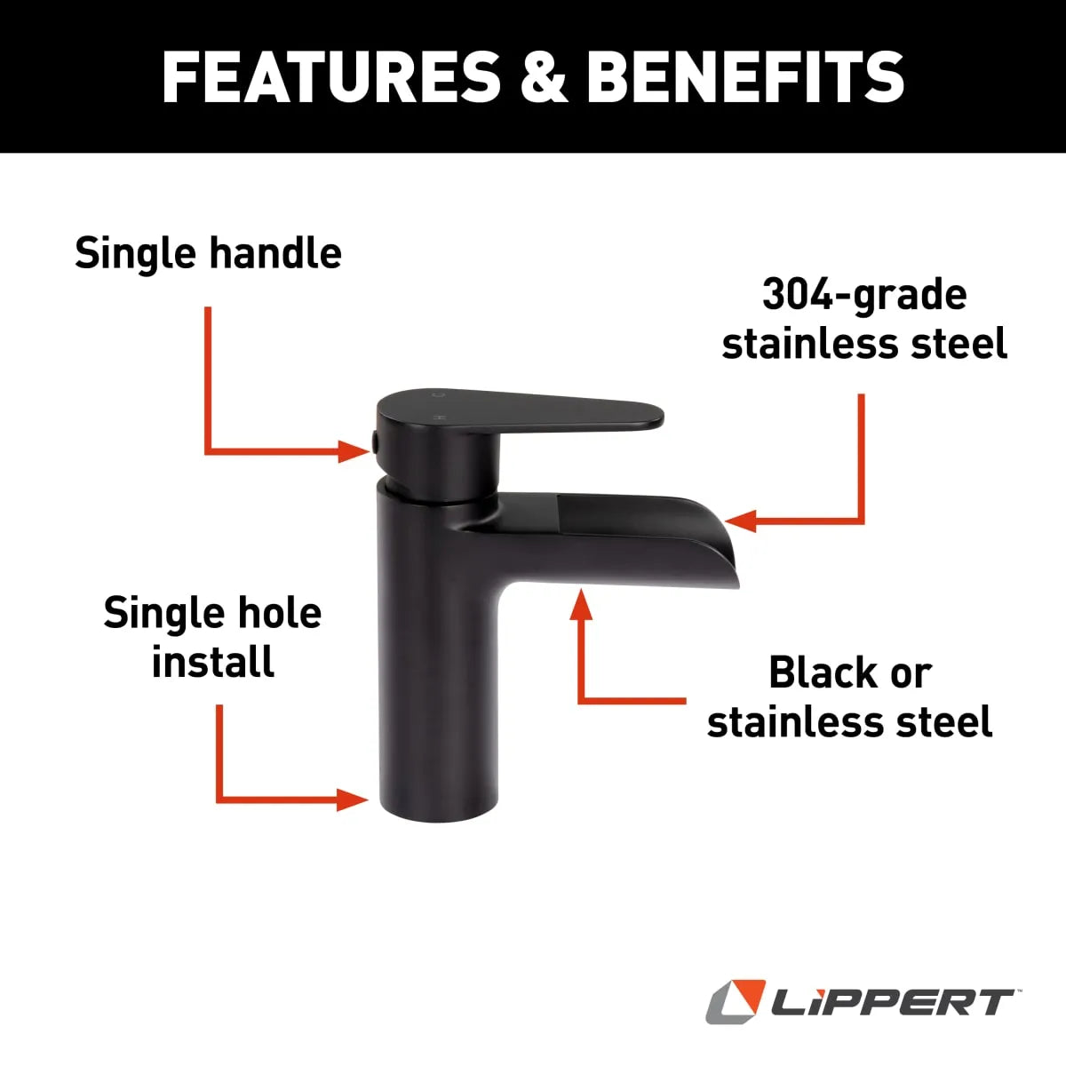 Lippert Flow Max™ Waterfall Bathroom Faucet - Black Matte