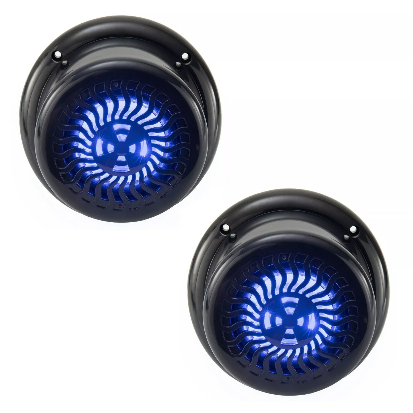 RV Marine Exterior Speaker 5.25" Black Wavy Blue Lighted LED Waterproof Flush Mount Pair Step Light