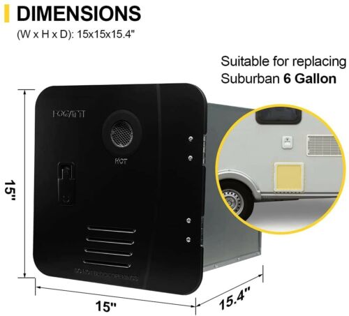Fogatti 42,000 BTU RV InstaShower 6 Tankless Water Heater with Black Door