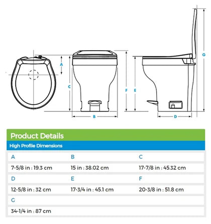 Thetford | Aqua-Magic VI Hi RV Toilet with Foot Flush | 31836 | Parchment Thetford