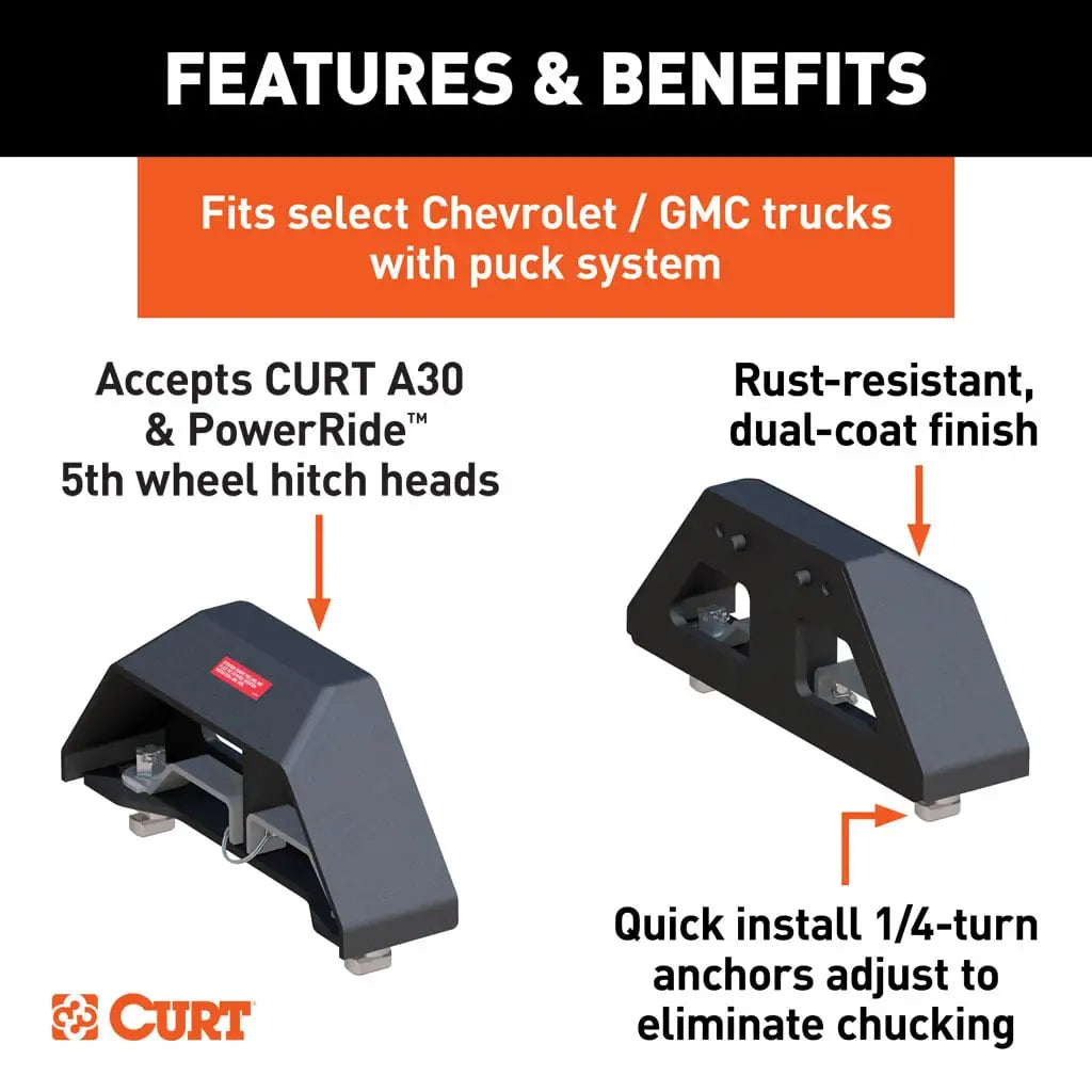 CURT Puck System 5th Wheel Legs | 16024 | Silverado/Sierra 2500/3500 HD 8' Bed | 30K Carbide Black