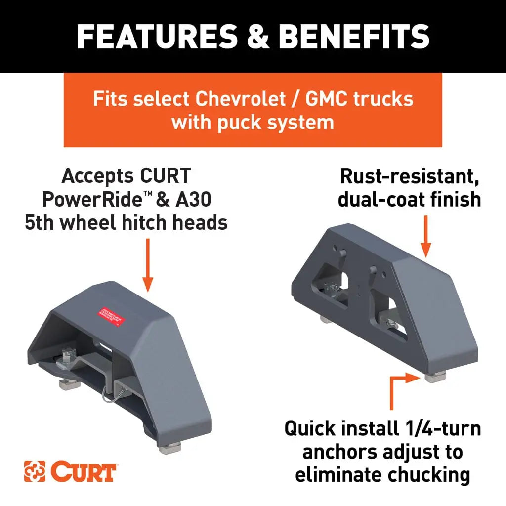 CURT Puck System 5th Wheel Legs | 16030 | Silverado/Sierra 2500/3500 HD 8' Bed | 30K Teridium Grey