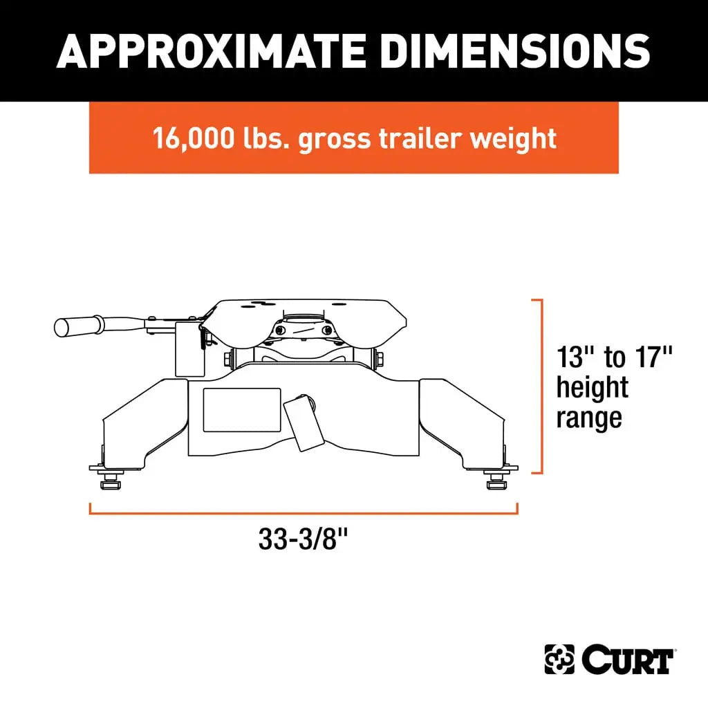 CURT A16 5th Wheel Hitch | 16033 | Ford F-250/F-350/F-450 SD 8' Bed Puck System | 16K