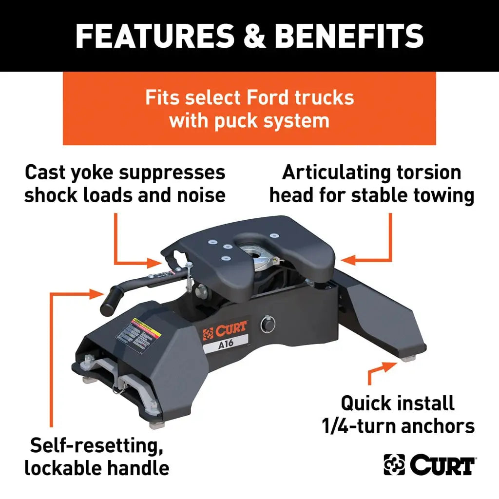 CURT A16 5th Wheel Hitch | 16033 | Ford F-250/F-350/F-450 SD 8' Bed Puck System | 16K