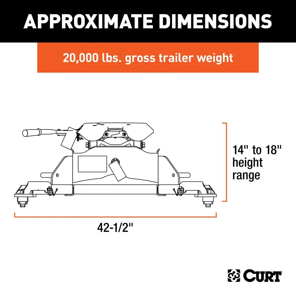 CURT A20 5th Wheel Hitch | 16044 | Ram 2500/3500 8' Bed Puck System | 20K