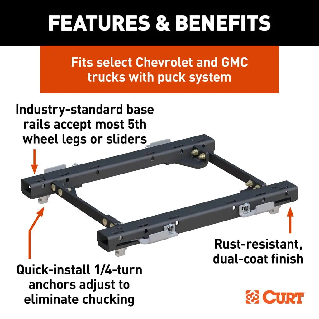 CURT Puck System 5th Wheel Rails | 16050 | Silverado/Sierra 2500/3500 HD | 30K GTW / 7,500 lb Vertical