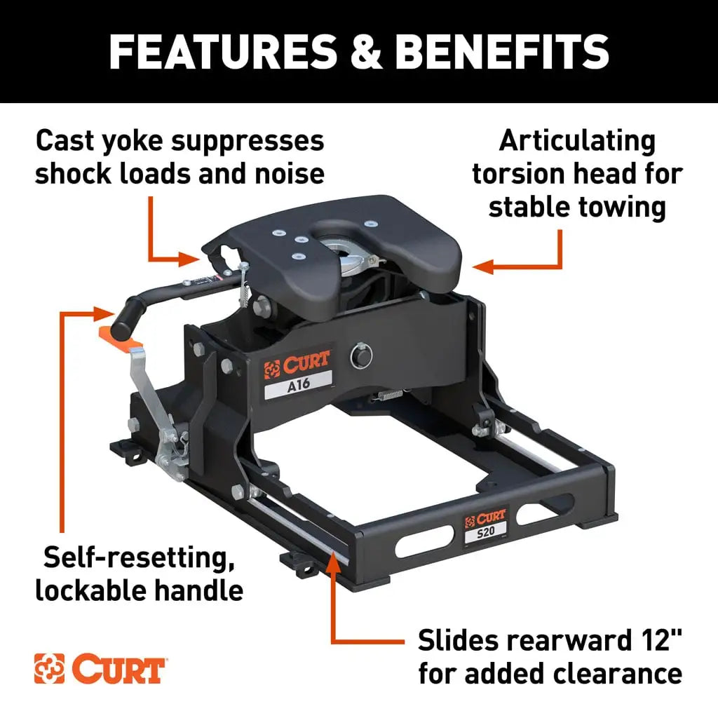 CURT A16 Sliding 5th Wheel Hitch | 16053 | 16K | Includes Rails