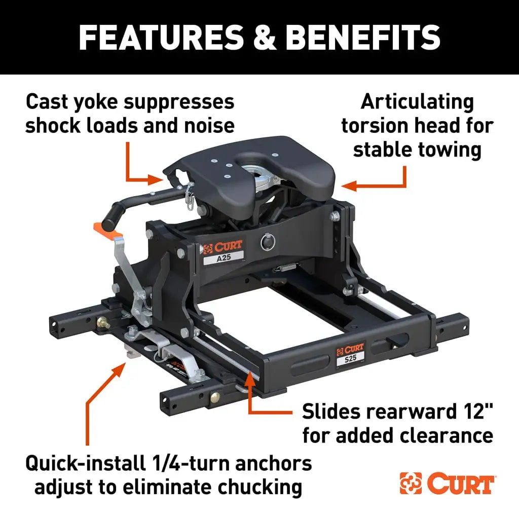 CURT A25 Sliding 5th Wheel Hitch | 16057 | Chevy/GMC/Ford HD Puck + S25 Slider | 25K