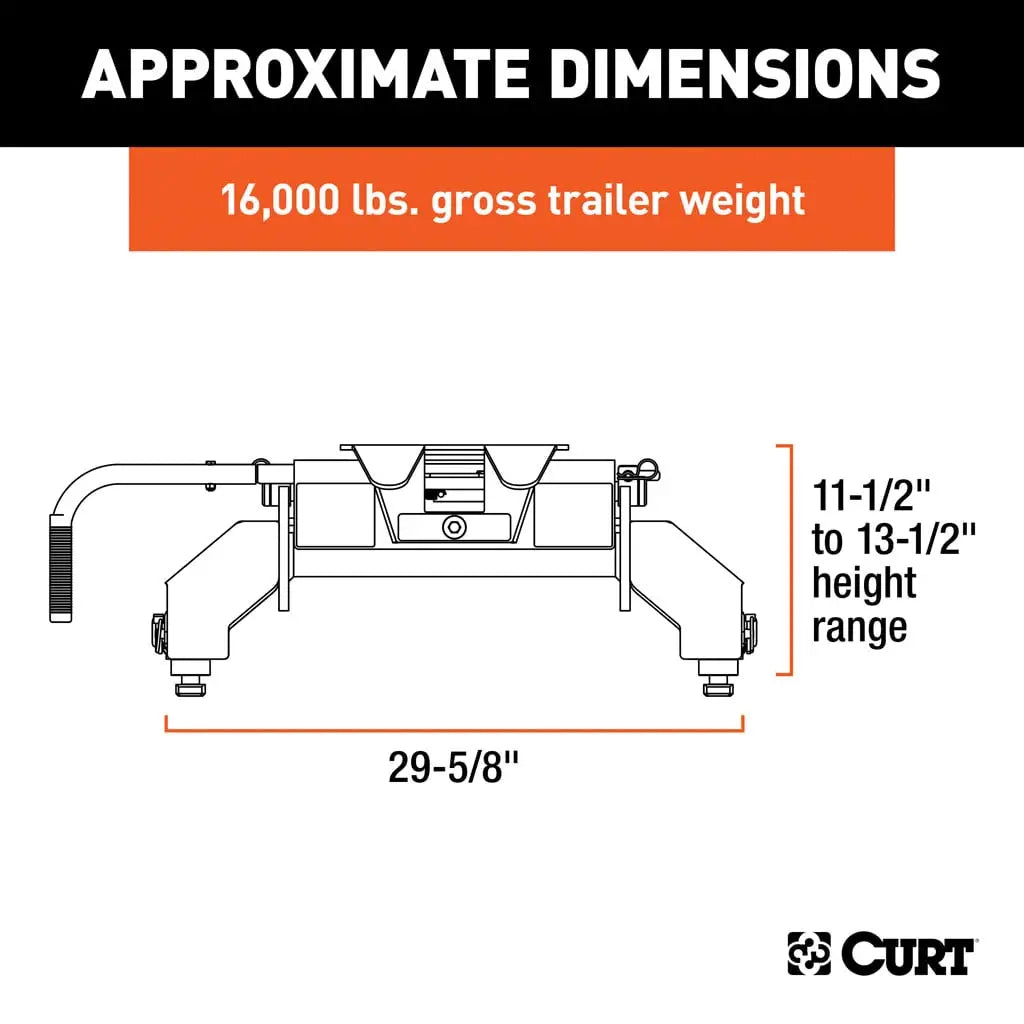 CURT E16 5th Wheel Hitch | 16061 | Silverado/Sierra 2500/3500 HD 8' Bed Puck System | 16K