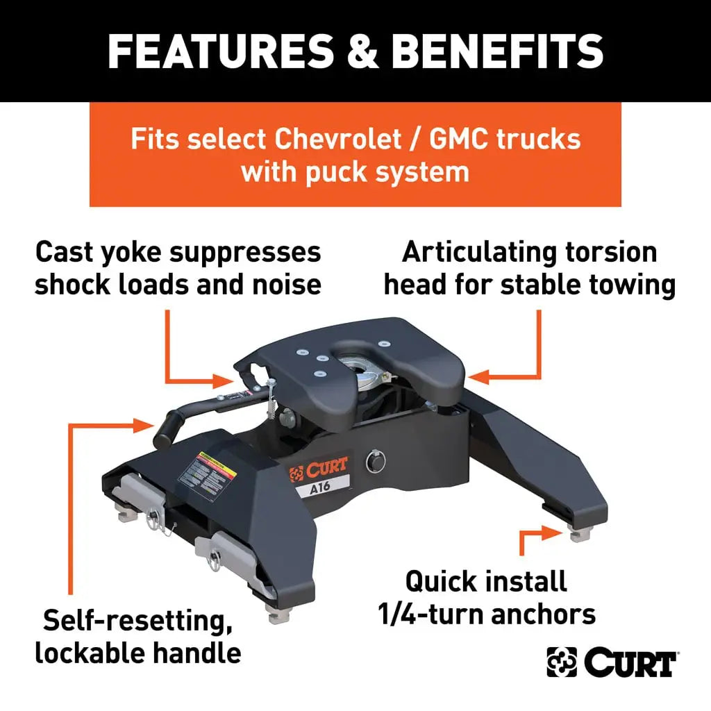 CURT A16 5th Wheel Hitch | 16063 | Silverado/Sierra 2500/3500 HD 8' Bed Puck System | 16K