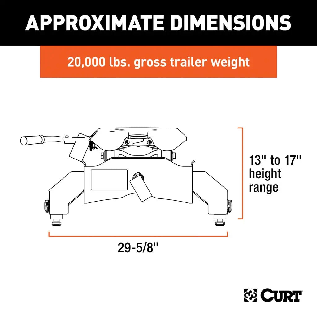 CURT A20 5th Wheel Hitch | 16064 | Silverado/Sierra 2500/3500 HD 8' Bed Puck System | 20K