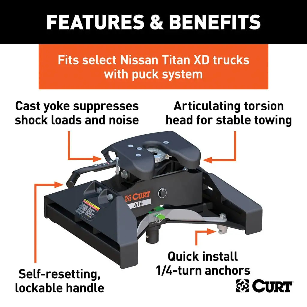 CURT A16 5th Wheel Hitch | 16073 | Nissan Titan XD 8' Bed Puck System | 16K