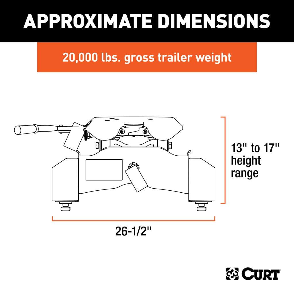 CURT A20 5th Wheel Hitch | 16092 | Silverado/Sierra 2500/3500 HD 8' Bed Puck System | 20K