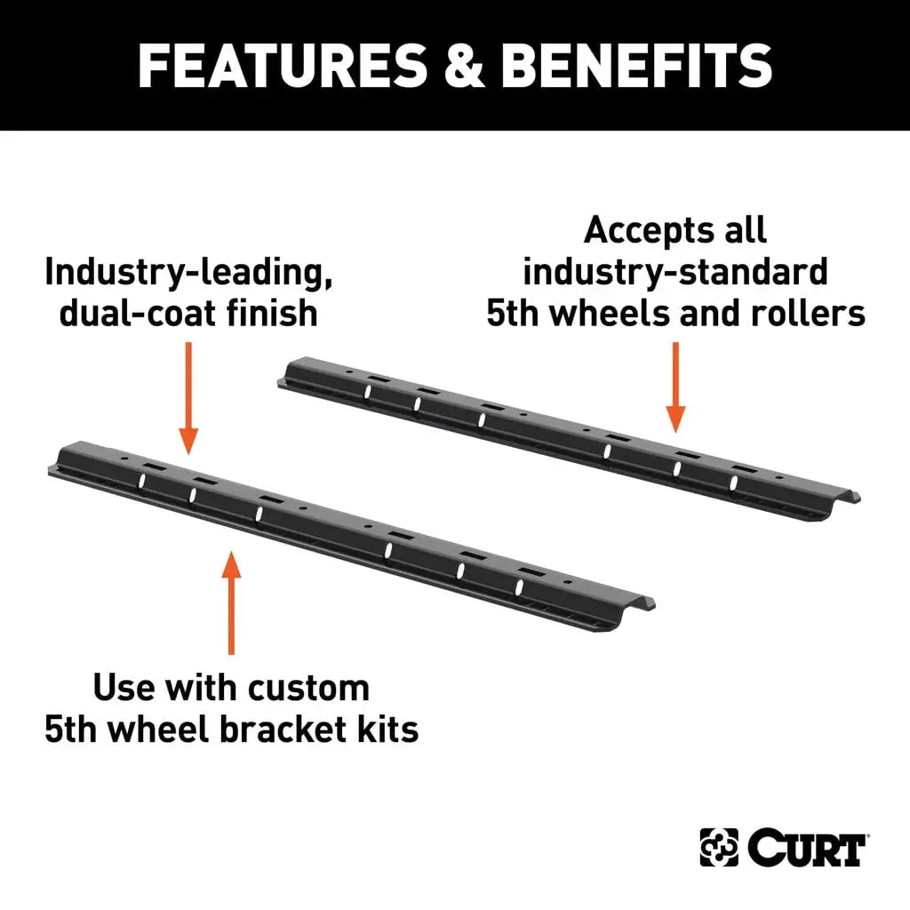 CURT Universal 5th Wheel Base Rails | 16100 | 25K Gloss Black (Rails + Brackets Kit)