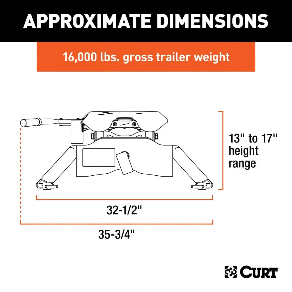 CURT A16 5th Wheel Hitch | 16120 | 16K | Industry-Standard Rails Mount