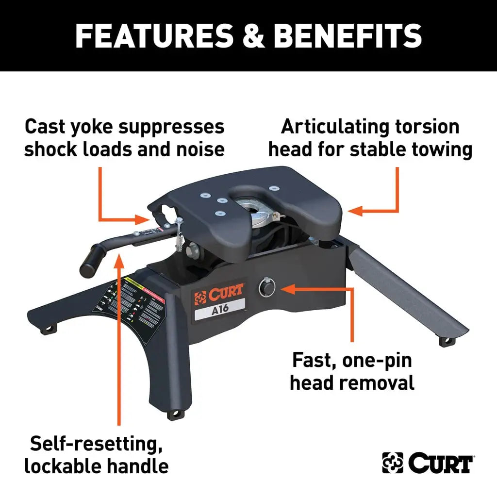 CURT A16 5th Wheel Hitch | 16120 | 16K | Industry-Standard Rails Mount