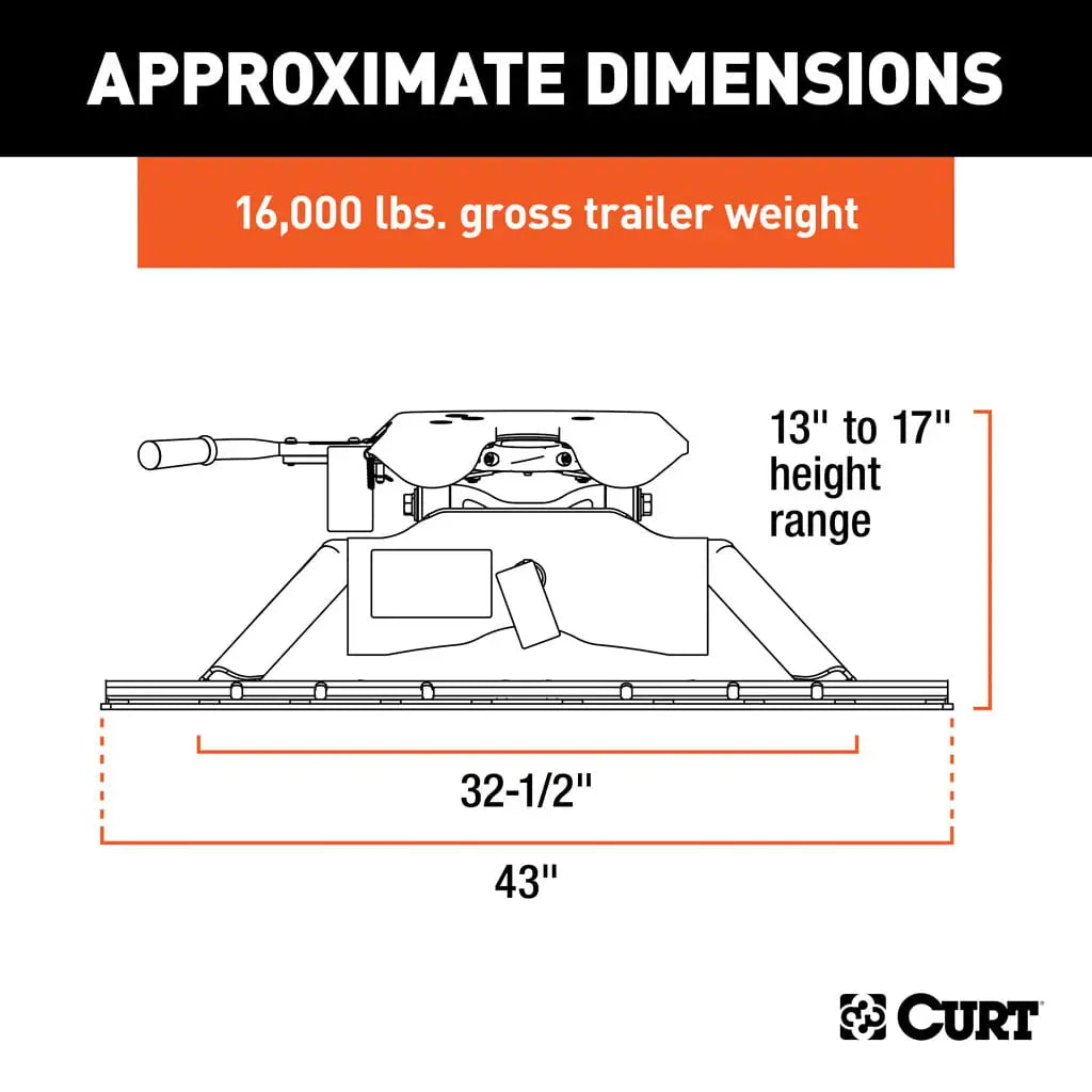 CURT A16 5th Wheel Hitch | 16121 | 16K | Includes Rails
