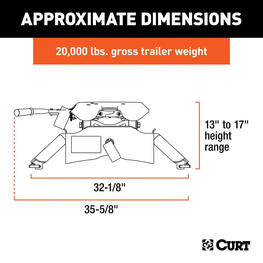 CURT A20 5th Wheel Hitch | 16140 | 20K | Industry-Standard Rails Mount