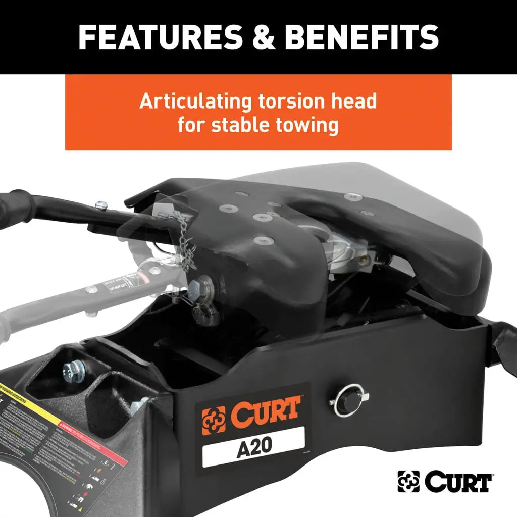 CURT A20 5th Wheel Hitch | 16140 | 20K | Industry-Standard Rails Mount