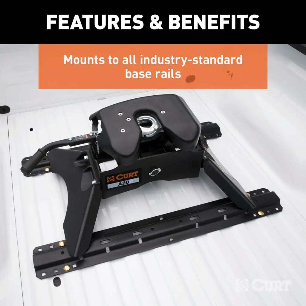 CURT A20 5th Wheel Hitch | 16140 | 20K | Industry-Standard Rails Mount