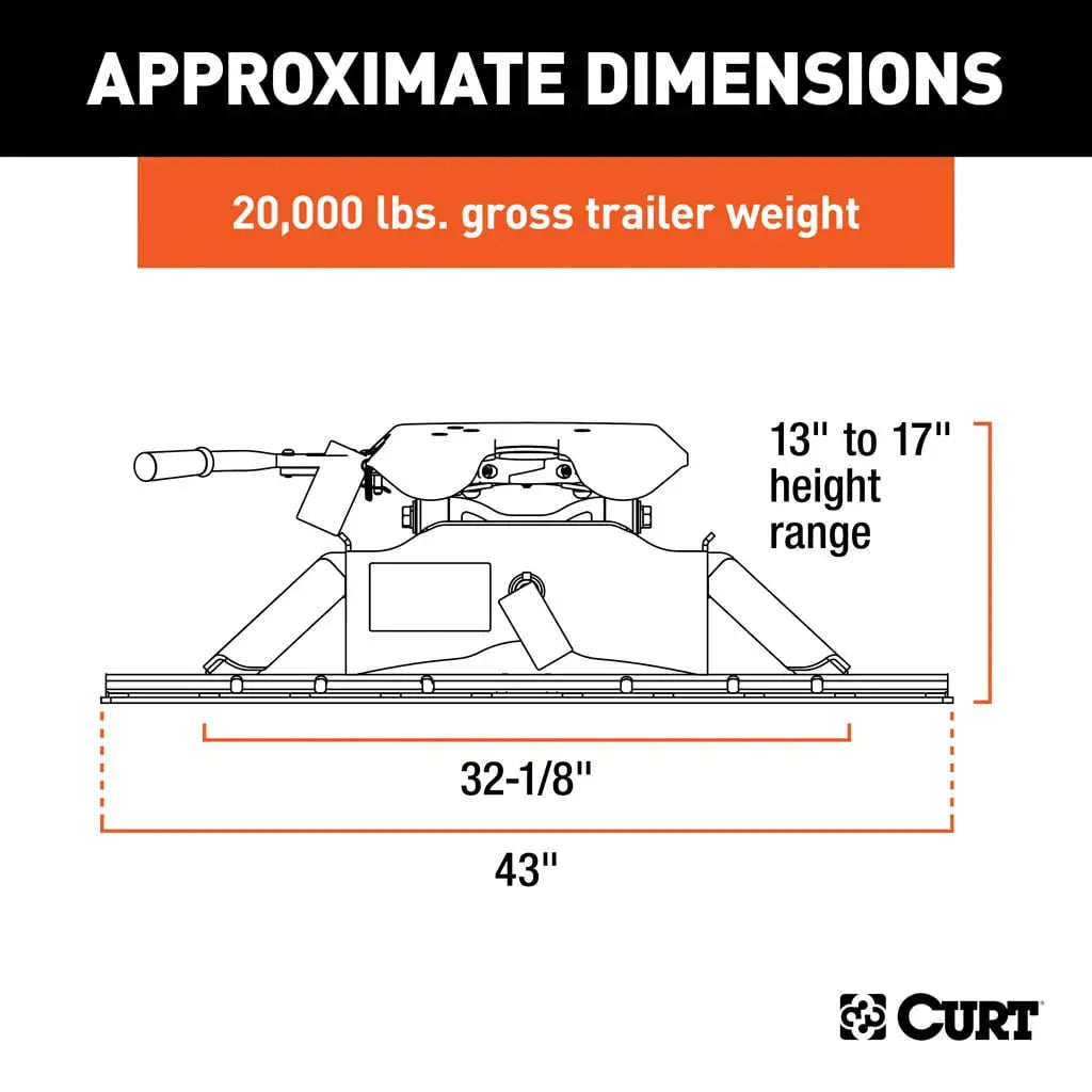 CURT A20 5th Wheel Hitch | 16141 | 20K | Includes Rails