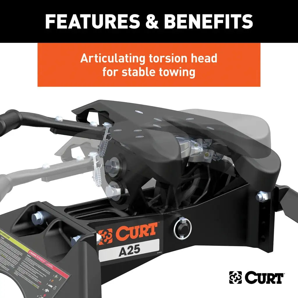 CURT A25 5th Wheel Hitch | 16180 | 25K | Industry-Standard Rails Mount