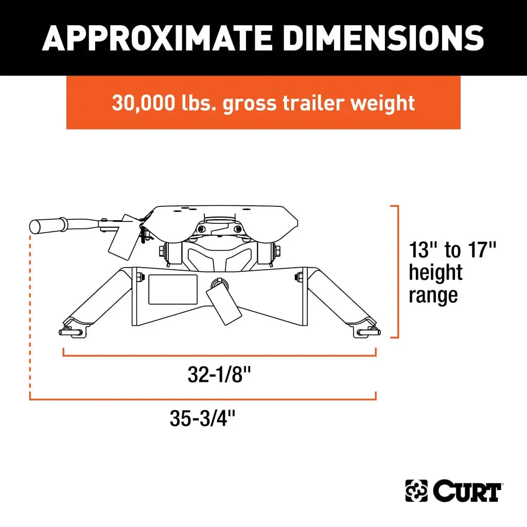 CURT A30 5th Wheel Hitch | 16190 | 30K | Industry-Standard Rails Mount
