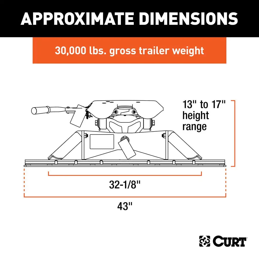 CURT A30 5th Wheel Hitch | 16191 | 30K | Includes Rails