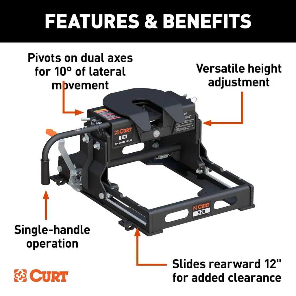 CURT E16 Sliding 5th Wheel Hitch | 16511 | 16K | Industry-Standard Rails Only