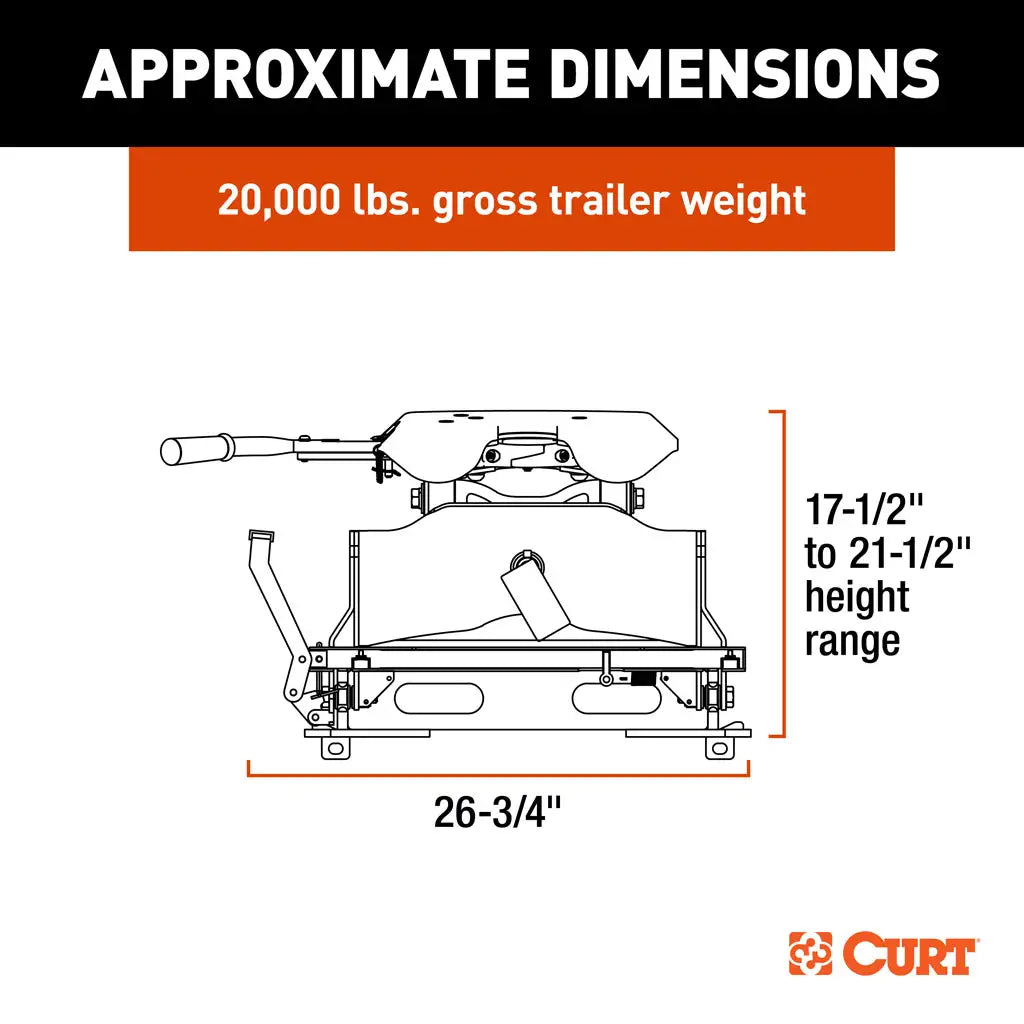 CURT A20 Sliding 5th Wheel Hitch | 16531 | 20K | Industry-Standard Rails Mount
