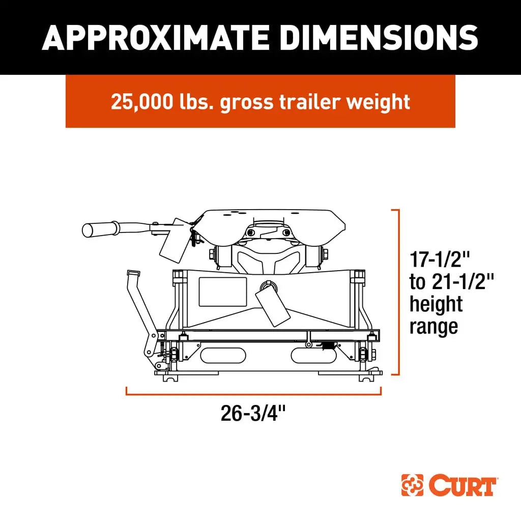 CURT A25 Sliding 5th Wheel Hitch | 16551 | 25K | Industry-Standard Rails Mount