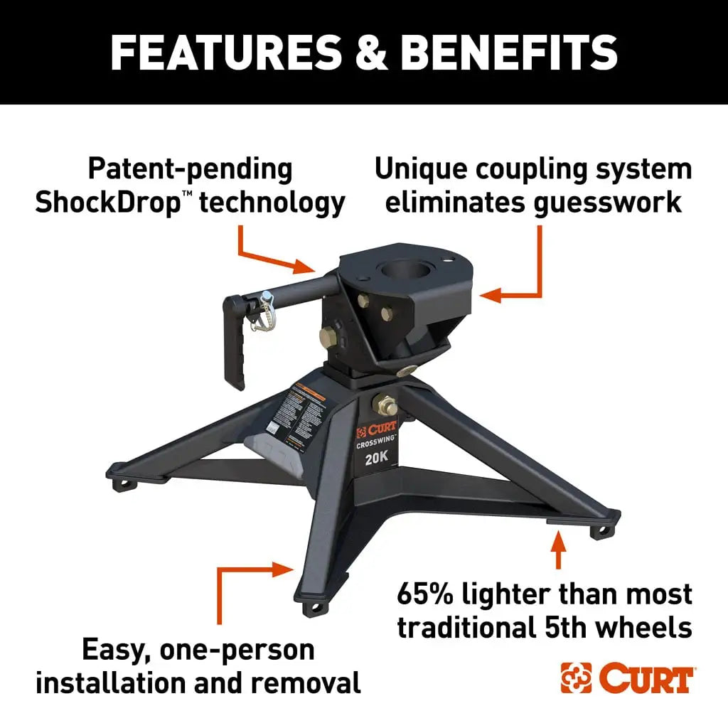 CURT CrossWing 20K 5th Wheel Hitch | 16600 | Industry-Standard Rails