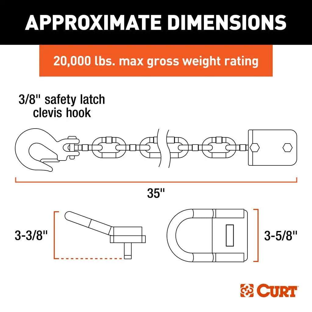 CURT CrossWing Safety Chain Assembly with Rail Anchors | 16612