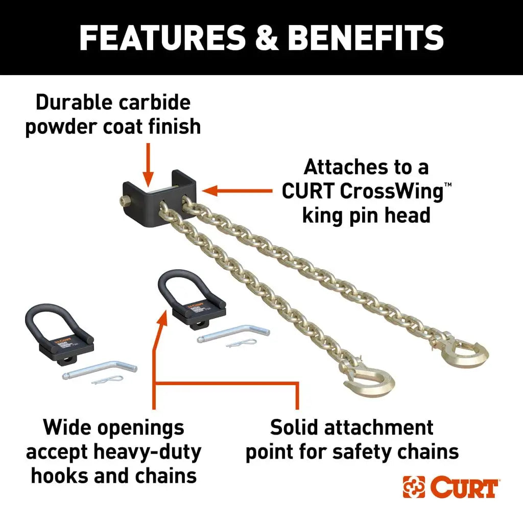 CURT CrossWing Safety Chain Assembly with Rail Anchors | 16612