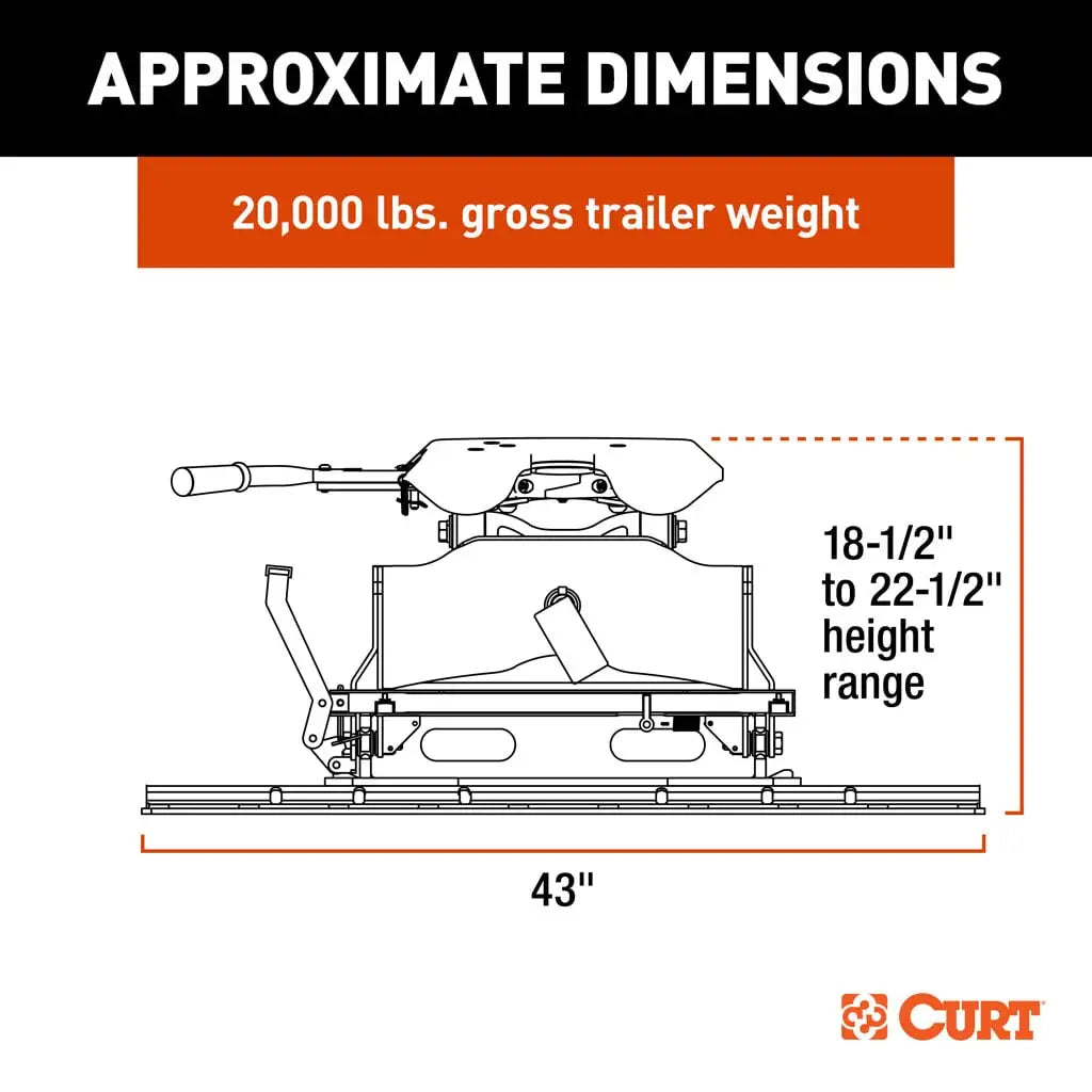 CURT A20 Sliding 5th Wheel Hitch | 16631 | 20K | Includes Rails