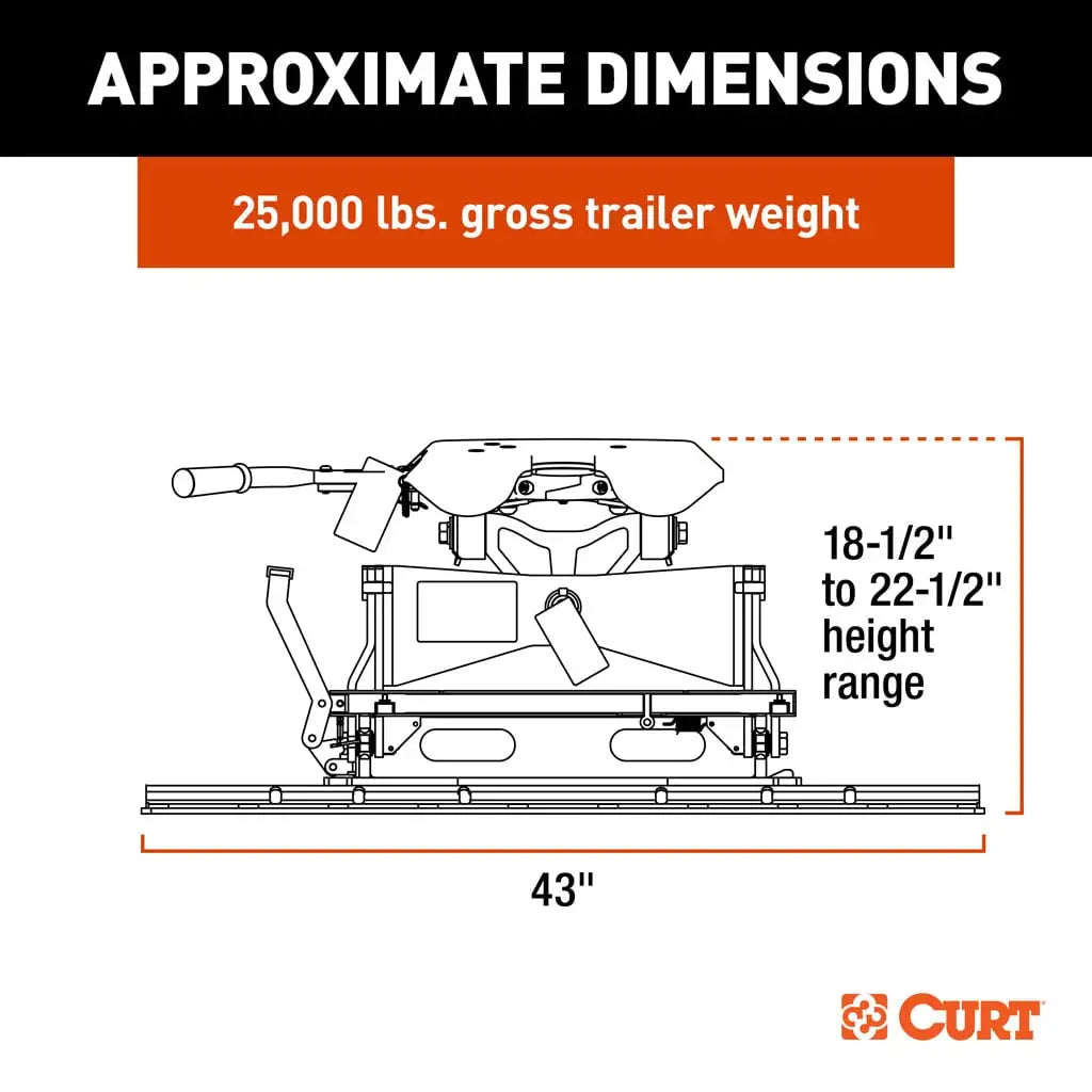 CURT A25 Sliding 5th Wheel Hitch | 16651 | 25K | Includes Rails