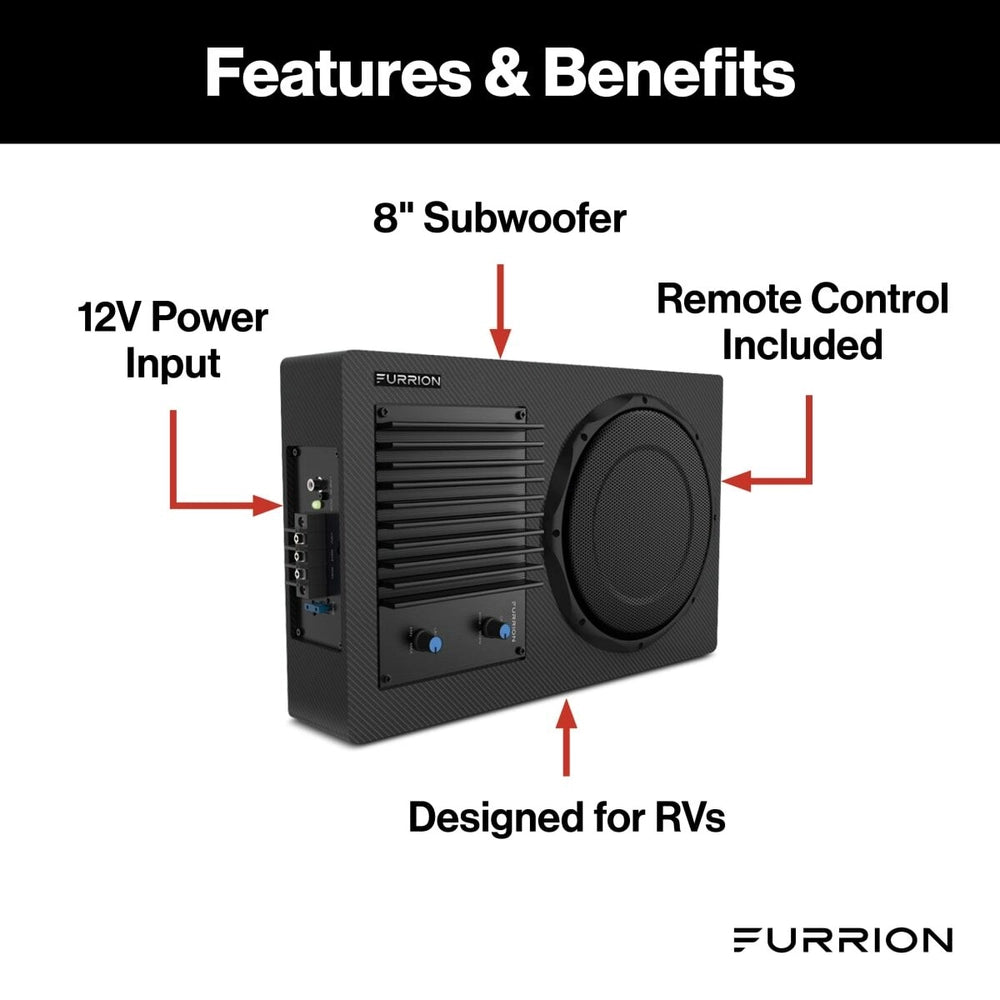 Furrion RV Amplified Subwoofer - 15-3/4" Wide x 9-7/8" Tall - 120 Watts - Black - Qty 1