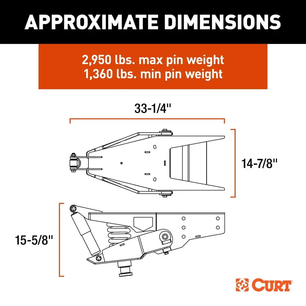 CURT Helux Coil-Spring 5th Wheel Pin Box | 2024044567 | 2,950 lb Max Pin Weight | 18K