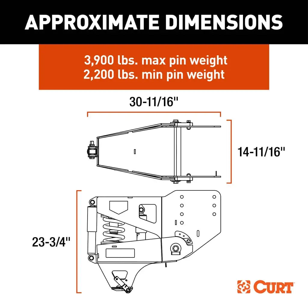 CURT Helux Coil-Spring Gooseneck Pin Box | 2024044577 | 3,900 lb Max Pin Weight | 20K