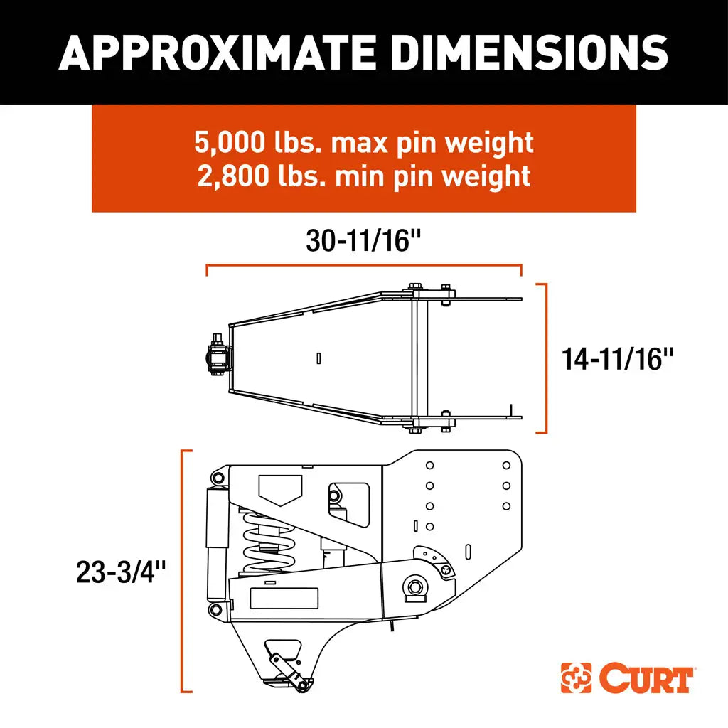 CURT Helux Coil-Spring Gooseneck Pin Box | 2024044579 | 5,000 lb Max Pin Weight | 20K