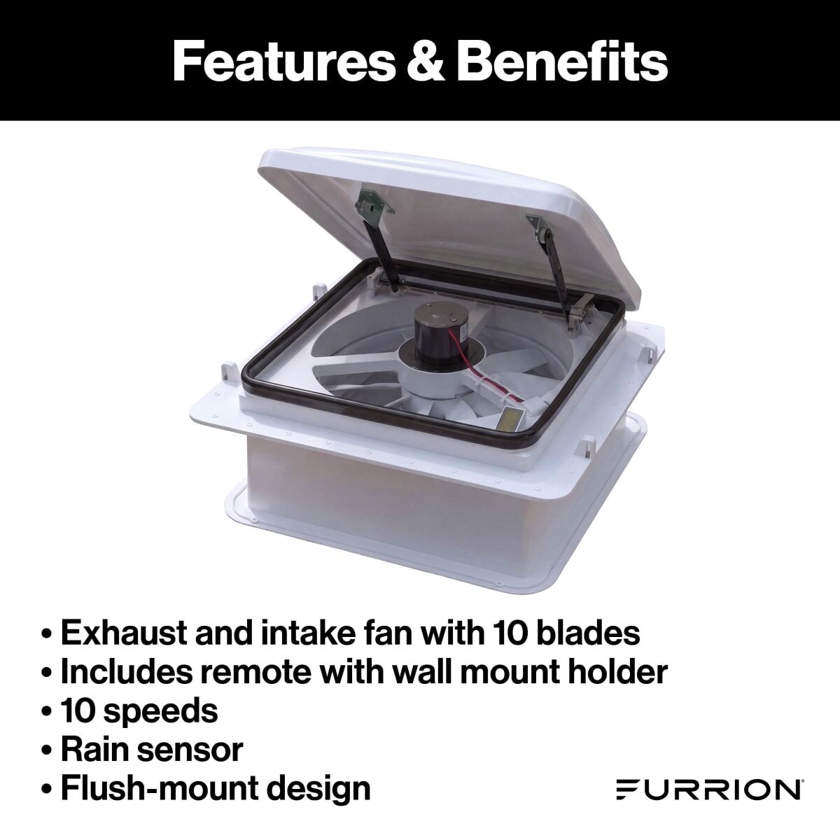 Furrion 14" RV Roof Vent Fan | Electronic Lid | 920 CFM | Grey/White