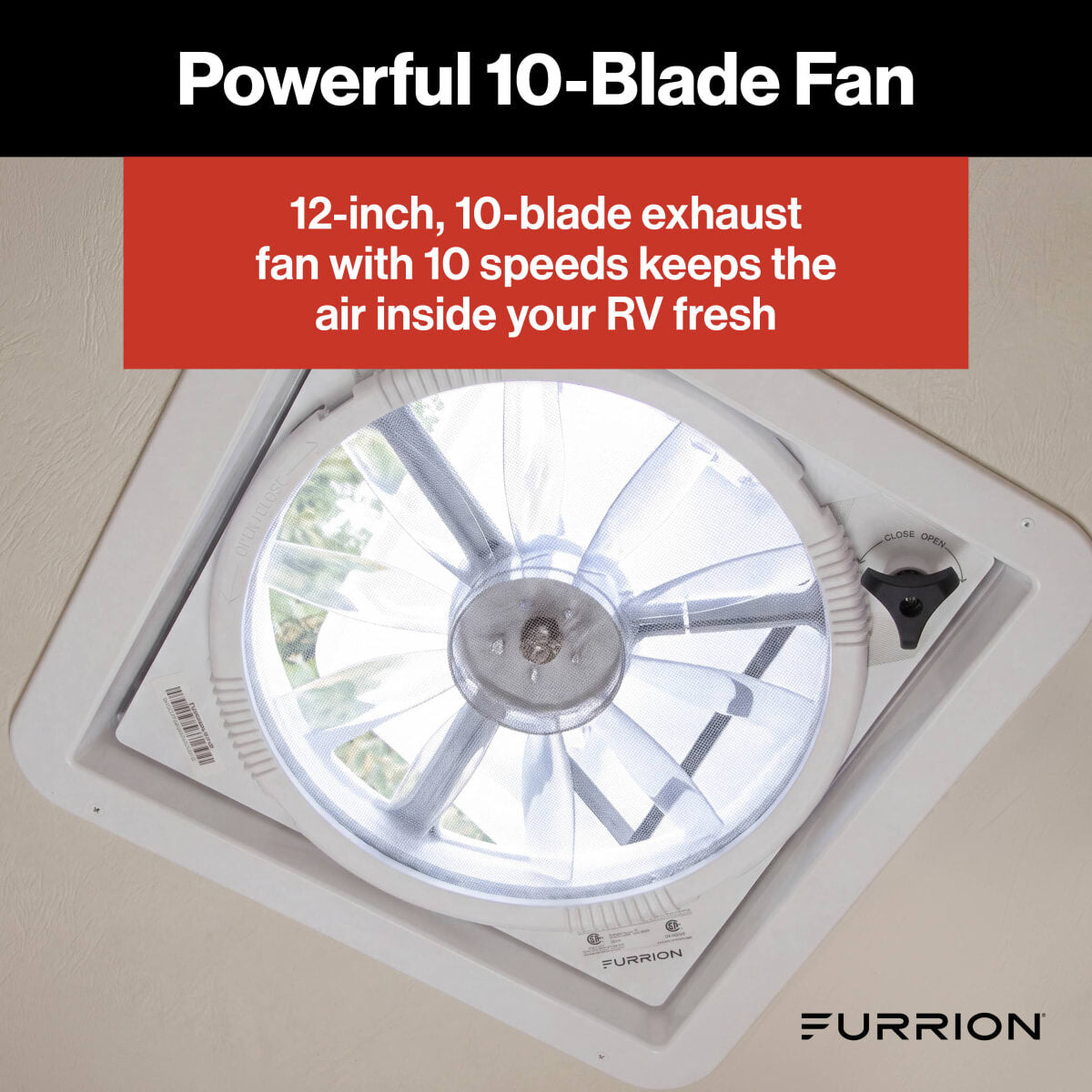 Furrion 14" RV Roof Vent Fan | Electronic Lid | 920 CFM | Grey/White