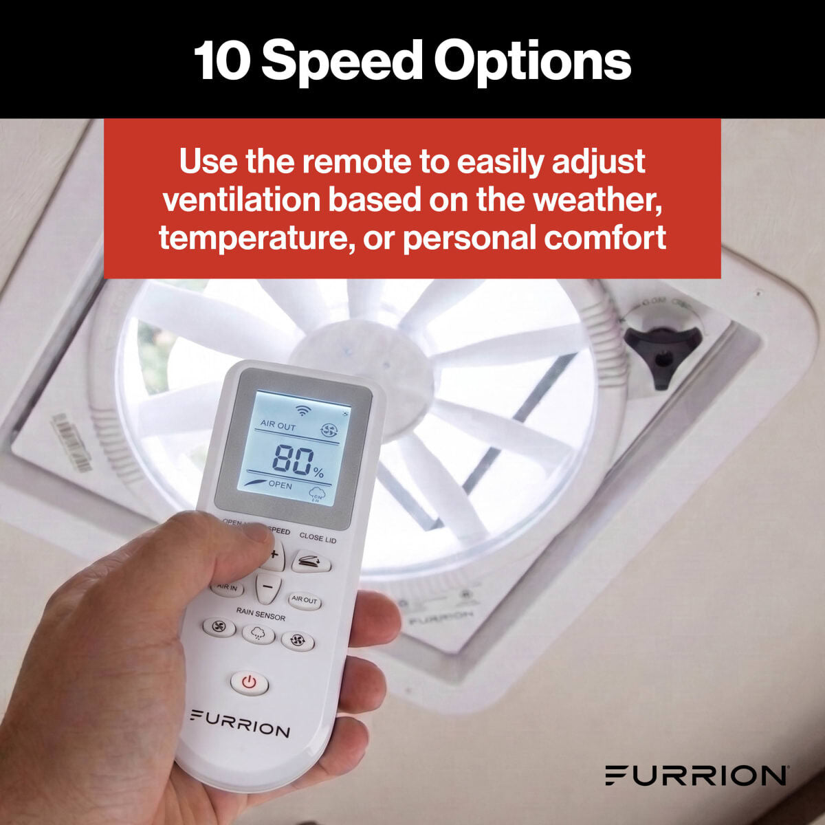 Furrion 14" RV Roof Vent Fan | Electronic Lid | 920 CFM | Grey/White