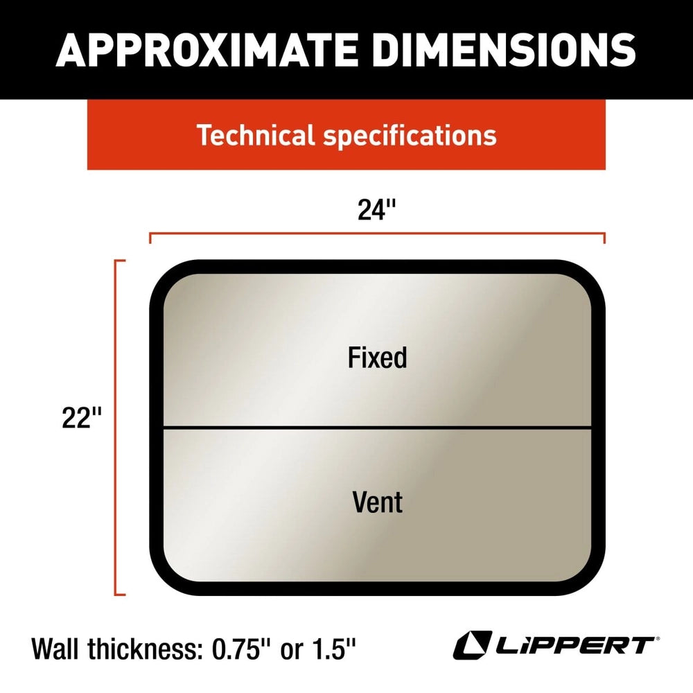 Lippert 8800 RV Window | Vertical Slider Radius | 24"×22" | Kit