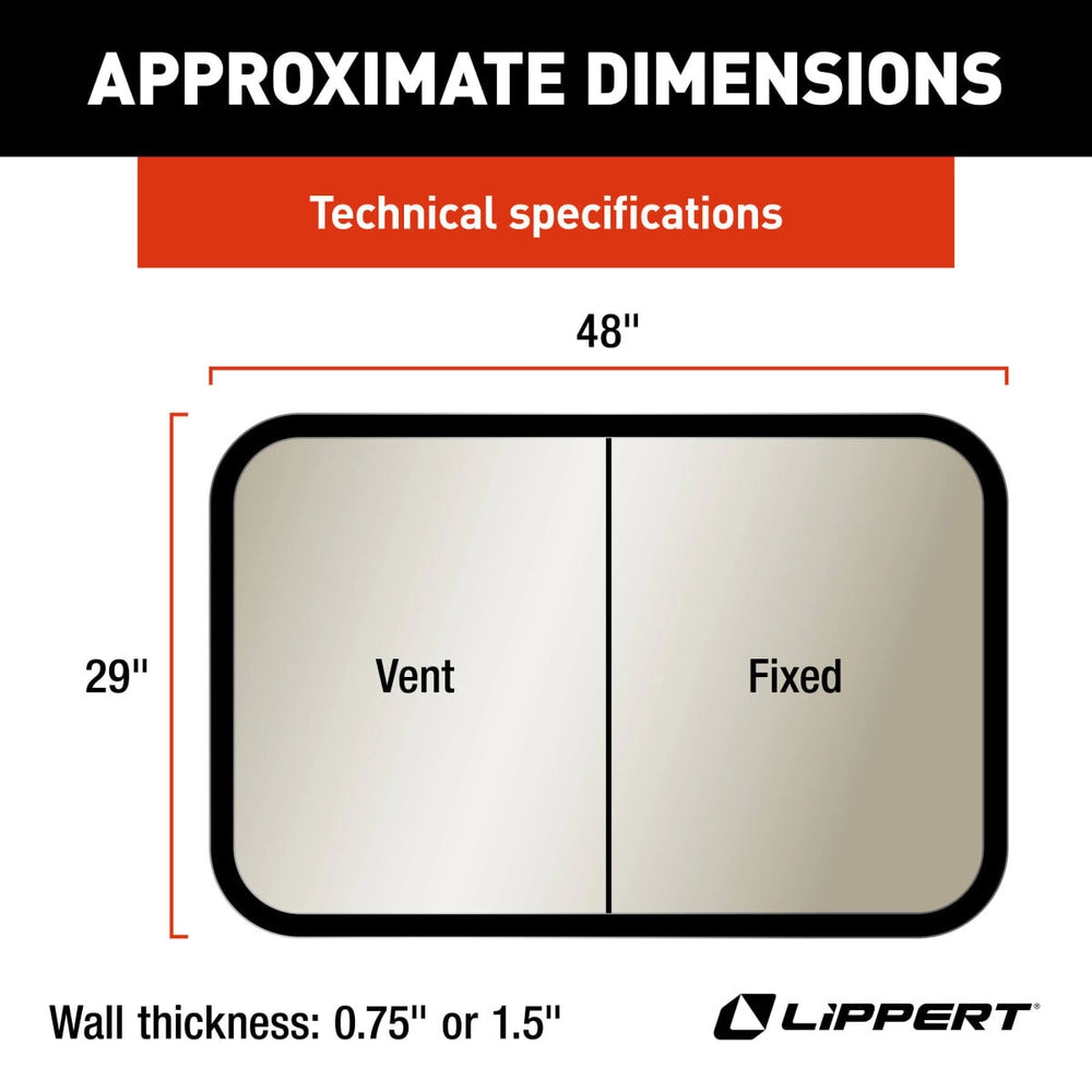 Lippert 8800 RV Window | Horizontal Slider Radius | 48"×29" | Kit