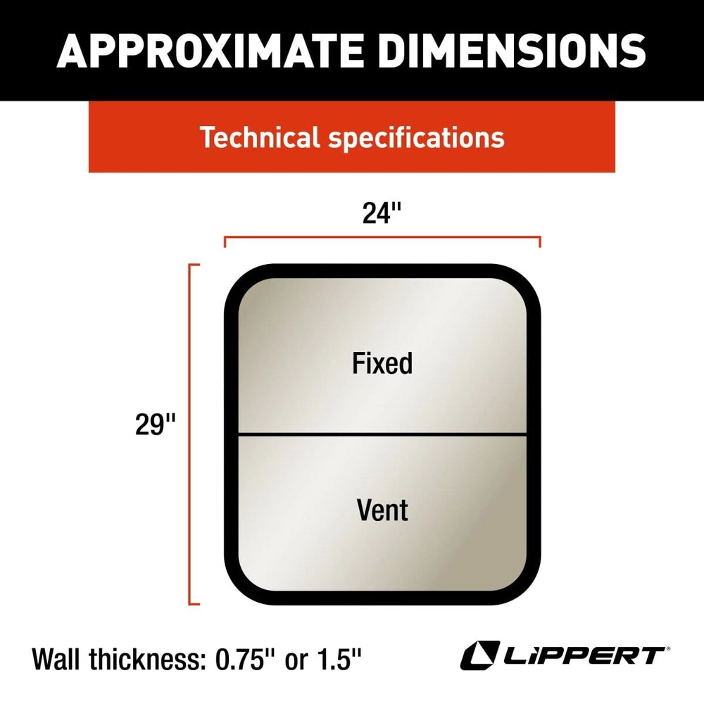 Lippert 8800 RV Window | Vertical Slider Radius | 24"×29" | Kit
