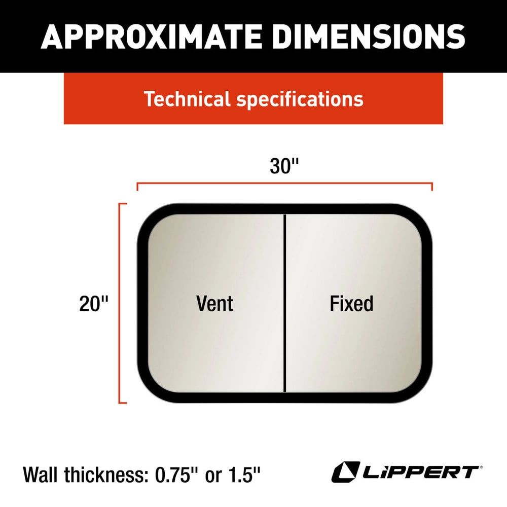Lippert 8800 RV Window | Horizontal Slider Radius | 30"×20" | Kit