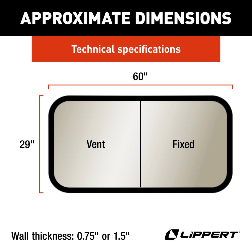 Lippert 8800 RV Window | Horizontal Slider Radius | 60"×29" | Kit